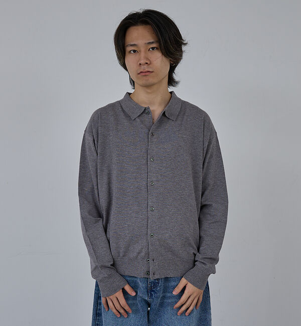 ABAHOUSE「【AH ABAHOUSE】カシミヤタッチ ニットシャツカーディガン」|ニット・セーター|グレー