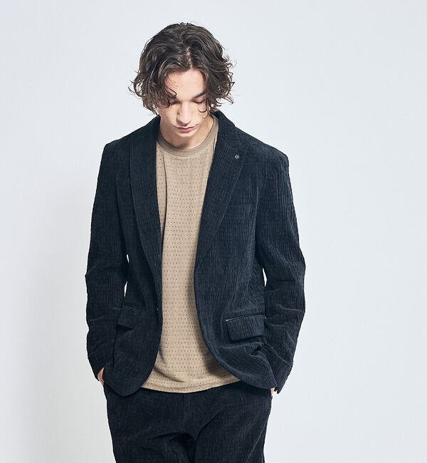 ABAHOUSE「【セットアップ対応】シャーリング コーデュロイ ジャケット」|テーラードジャケット|ブラック