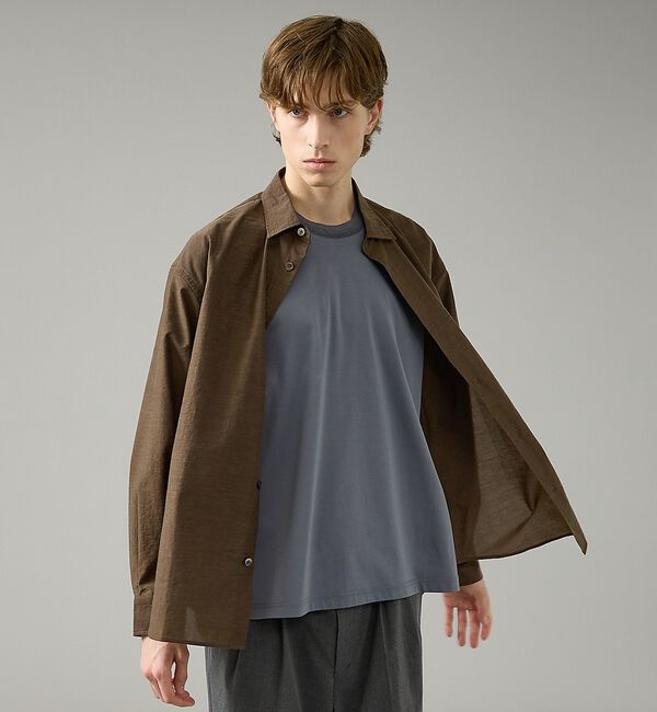 ABAHOUSE「シアーウール オーバーサイズ レギュラーカラーシャツ【予約】」|シャツ・ブラウス|ブラウン