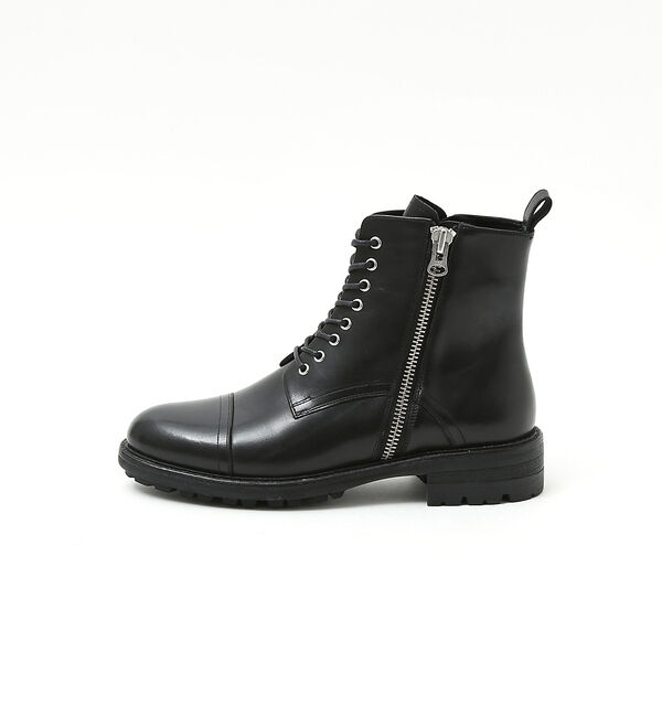 alfredoBANNISTER「ダブルジップ レースアップ レザー コンバット ブーツ」|ショートブーツ|