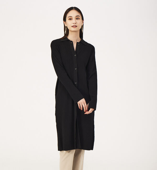 qualite「《アンサンブル対応》シャツ衿リブカーディガン」|カーディガン|ブラック