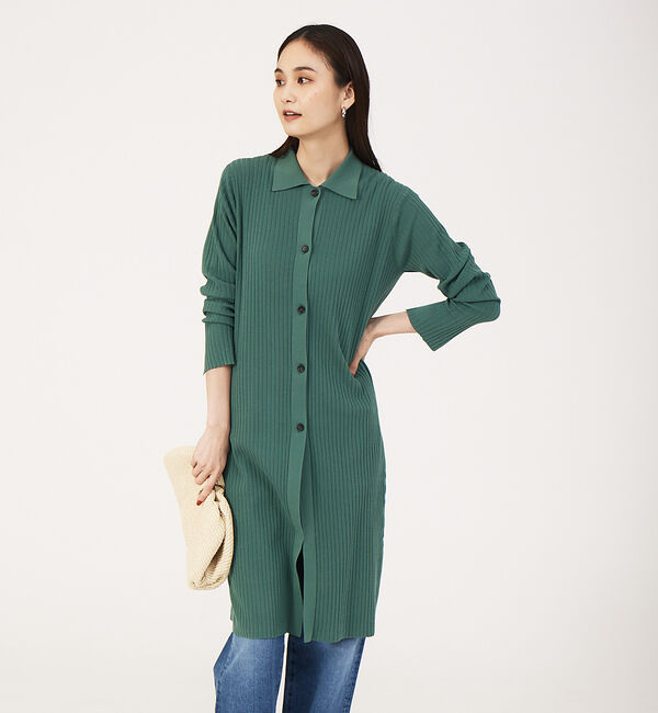 qualite「《アンサンブル対応》シャツ衿リブカーディガン」|カーディガン|モスグリーン