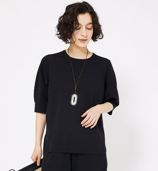 qualite「レーヨンストレッチボートネックニット」|ニット・セーター|ブラック