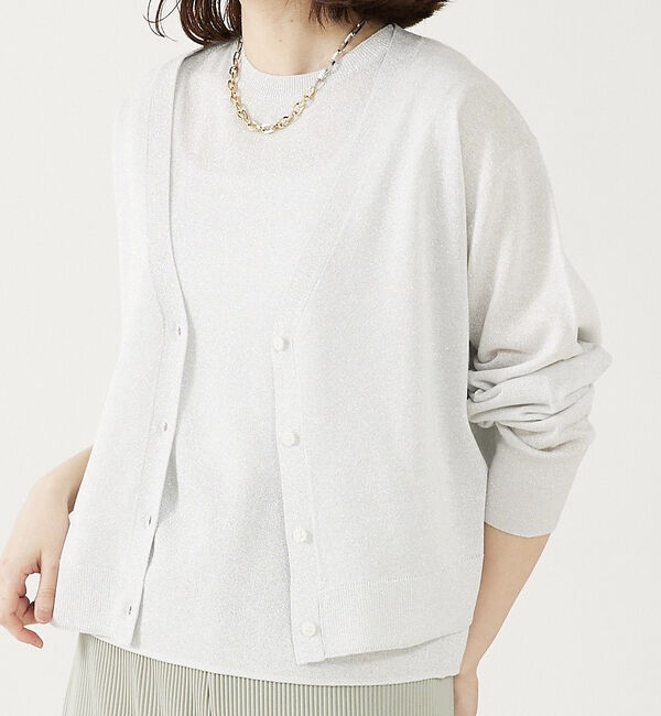 abahouse mavie「【アンサンブル対応】ウォッシャブルラメVネックカーディガン」|カーディガン|シルバー