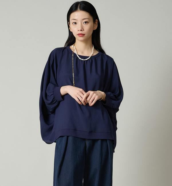 Liesse「シフォンコンビドルマンニット」|ニット・セーター|ネイビー