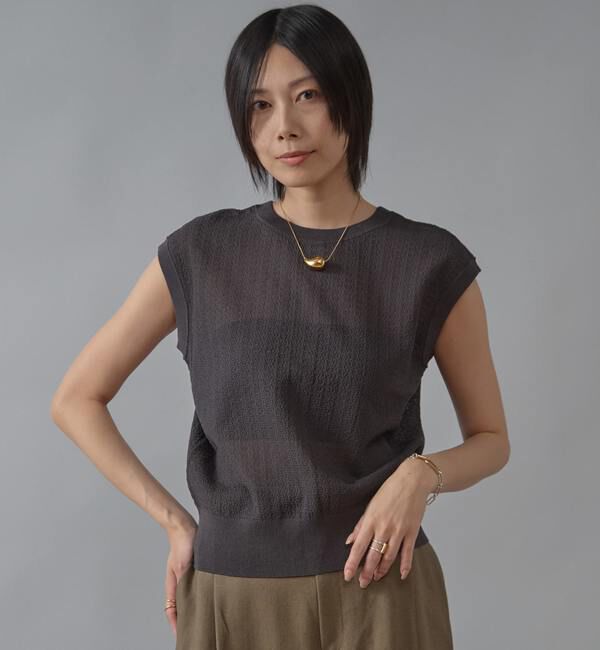 Liesse「シアーノースリーブニットトップス」|ニット・セーター|