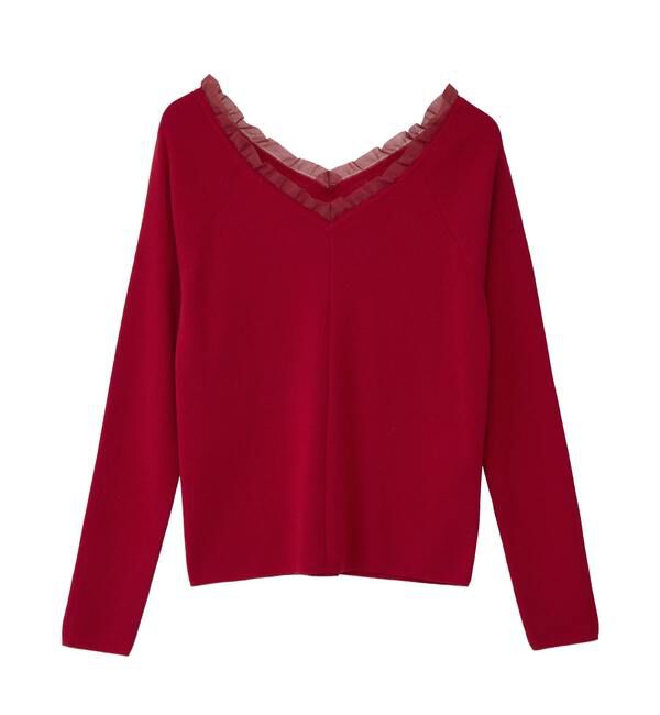 SOFFITTO「オフショルダーVネックニット」|ニット・セーター|レッド