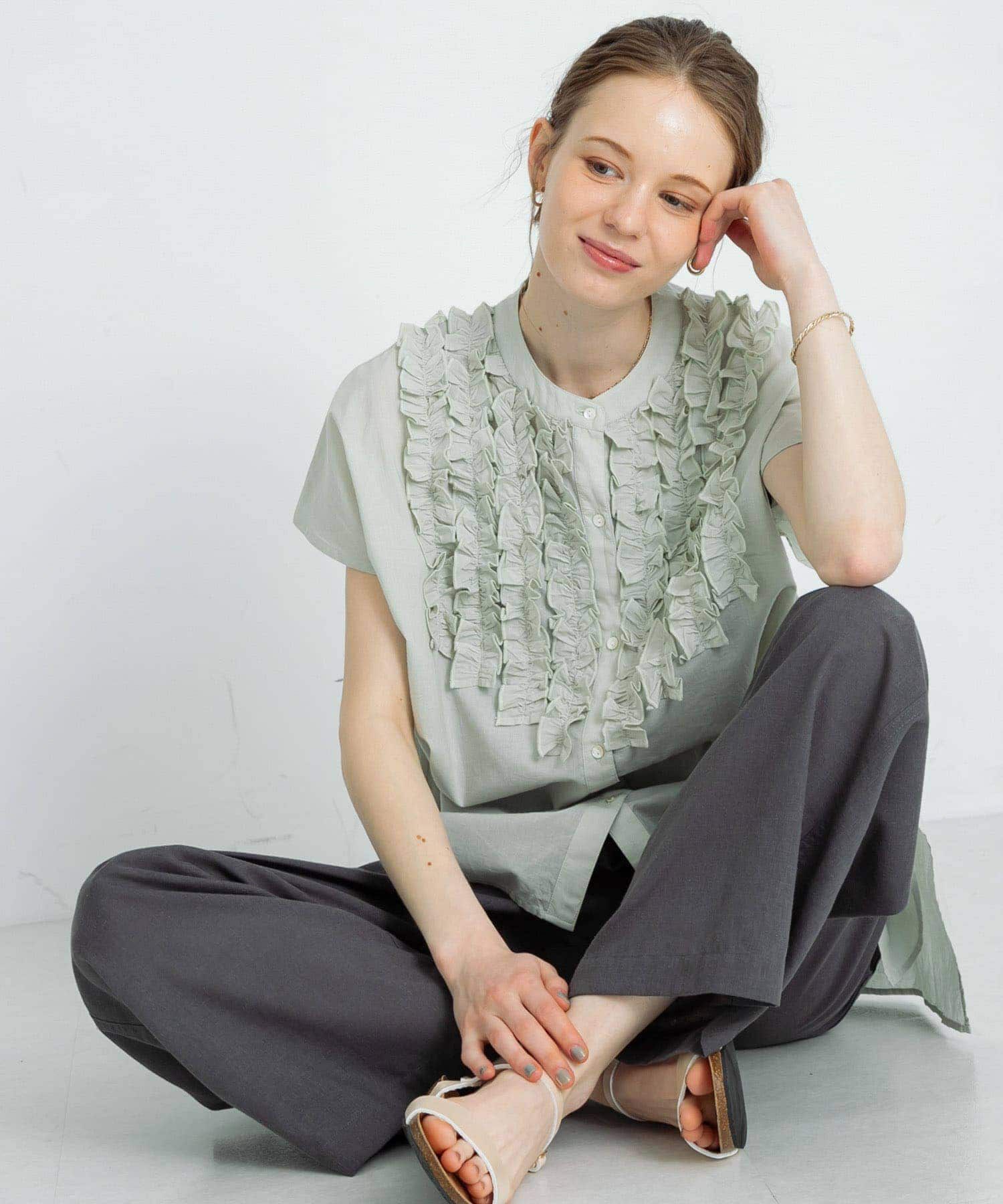 Sonny Label 「エアリーコットンフリルフレンチシャツブラウス」|シャツ・ブラウス|ミント