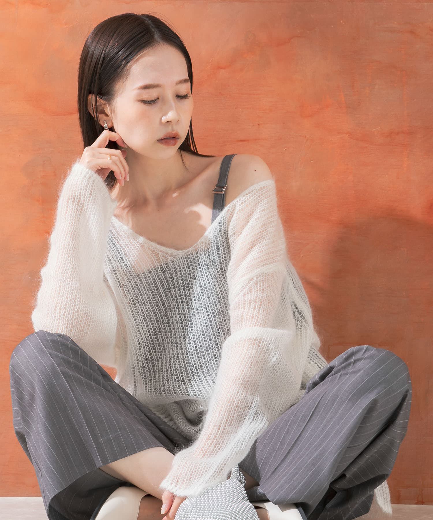 URBAN RESEARCH ROSSO「シアーモヘアVネックプルオーバー」|ニット・セーター|ホワイト