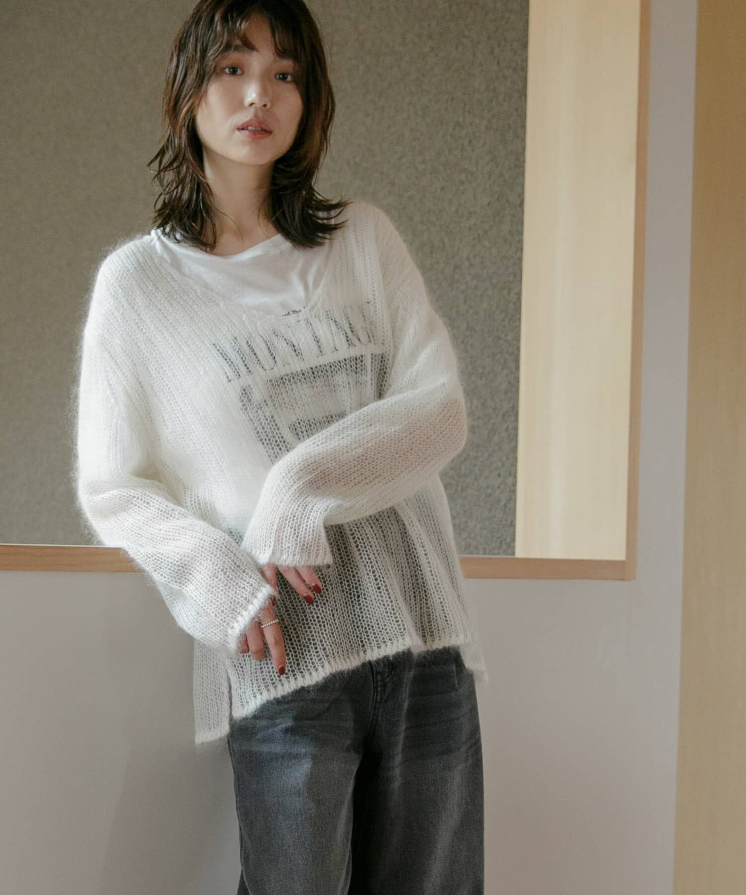 URBAN RESEARCH ROSSO「シアーモヘアVネックプルオーバー」|ニット・セーター|