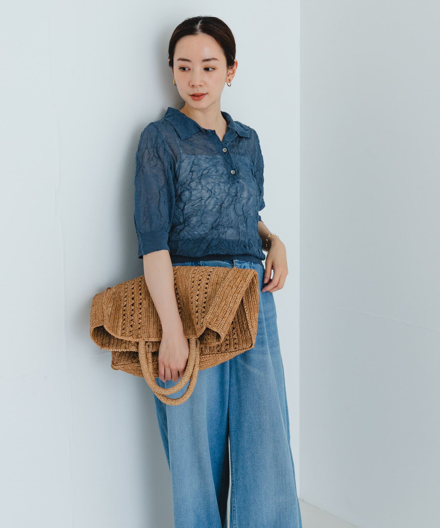 URBAN RESEARCH「new basic　リネン混ワッシャーシャツカラーニット」|ニット・セーター|