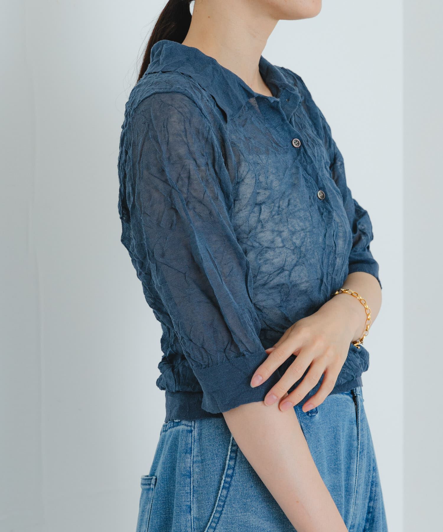 URBAN RESEARCH「new basic　リネン混ワッシャーシャツカラーニット」|ニット・セーター|