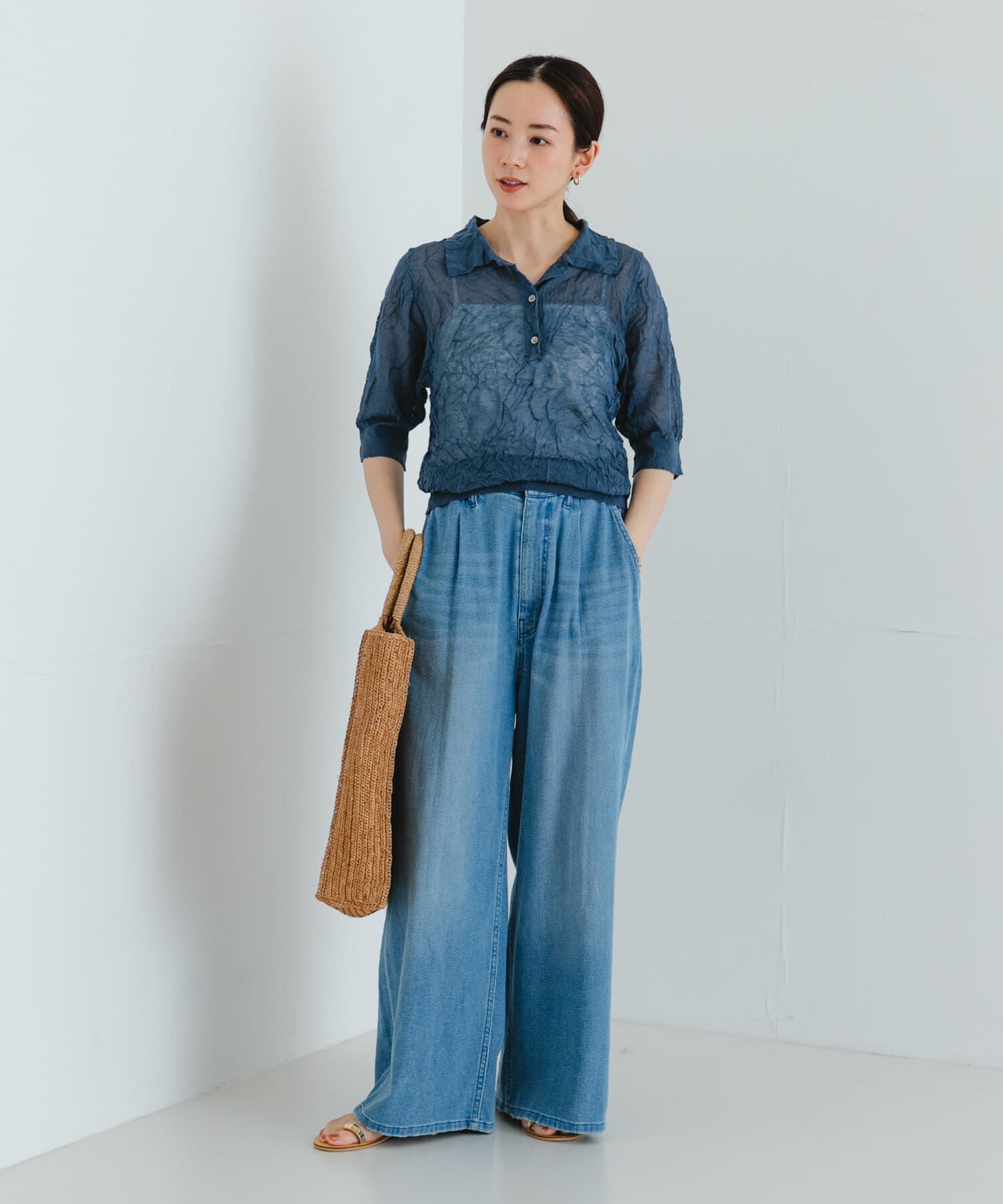 URBAN RESEARCH「new basic　リネン混ワッシャーシャツカラーニット」|ニット・セーター|