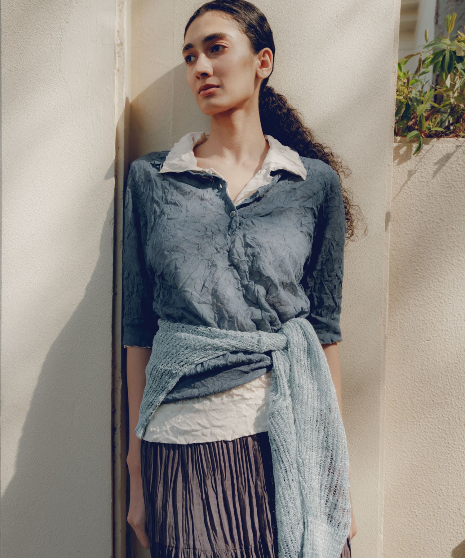 URBAN RESEARCH「new basic　リネン混ワッシャーシャツカラーニット」|ニット・セーター|