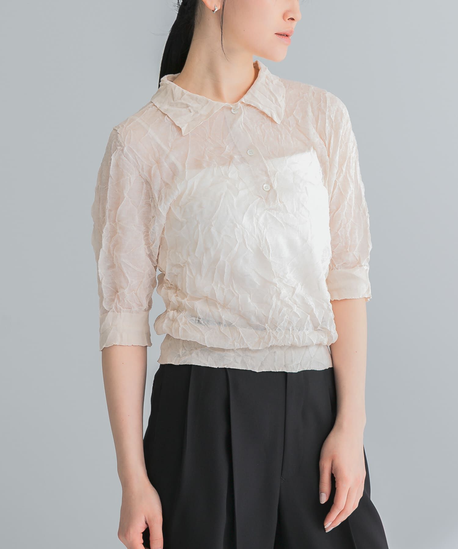 URBAN RESEARCH「new basic　リネン混ワッシャーシャツカラーニット」|ニット・セーター|