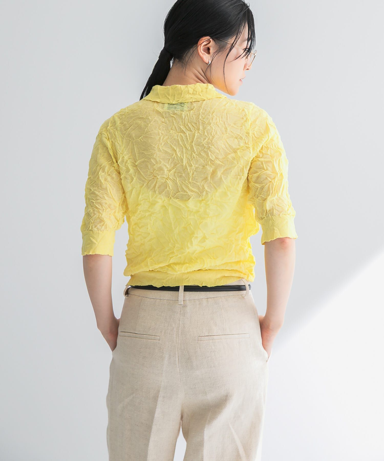 URBAN RESEARCH「new basic　リネン混ワッシャーシャツカラーニット」|ニット・セーター|