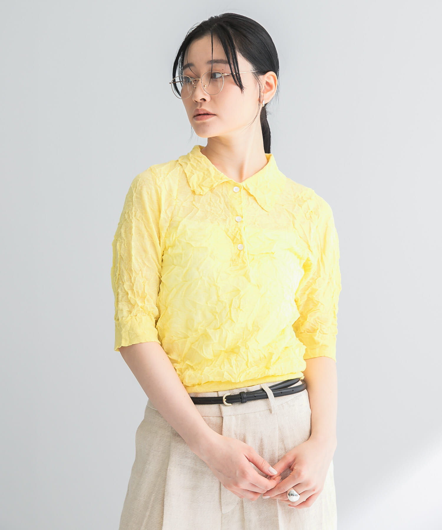 URBAN RESEARCH「new basic　リネン混ワッシャーシャツカラーニット」|ニット・セーター|