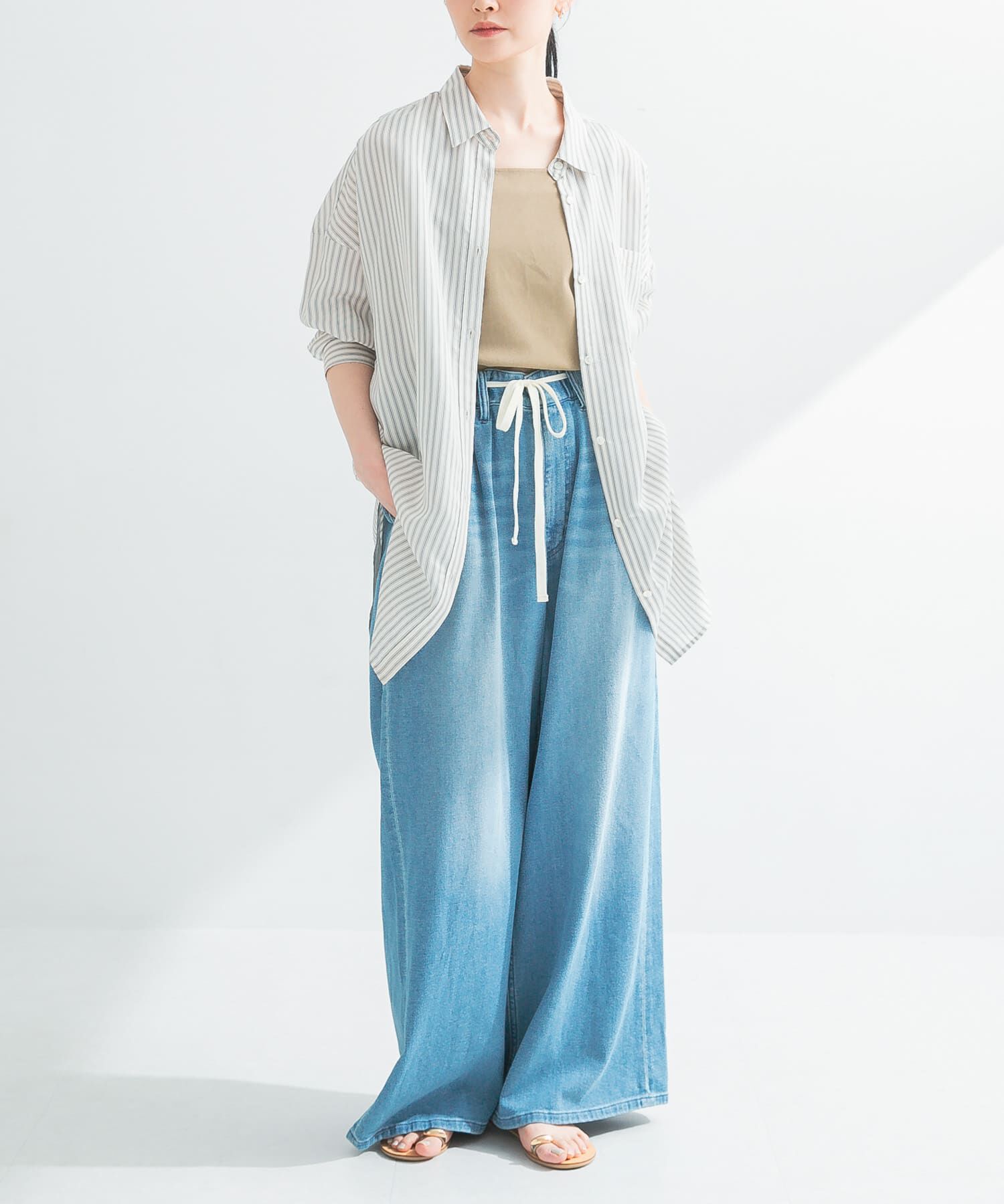 URBAN RESEARCH「new basic　レーヨンシルクストライプオーバーシャツ」|シャツ・ブラウス|