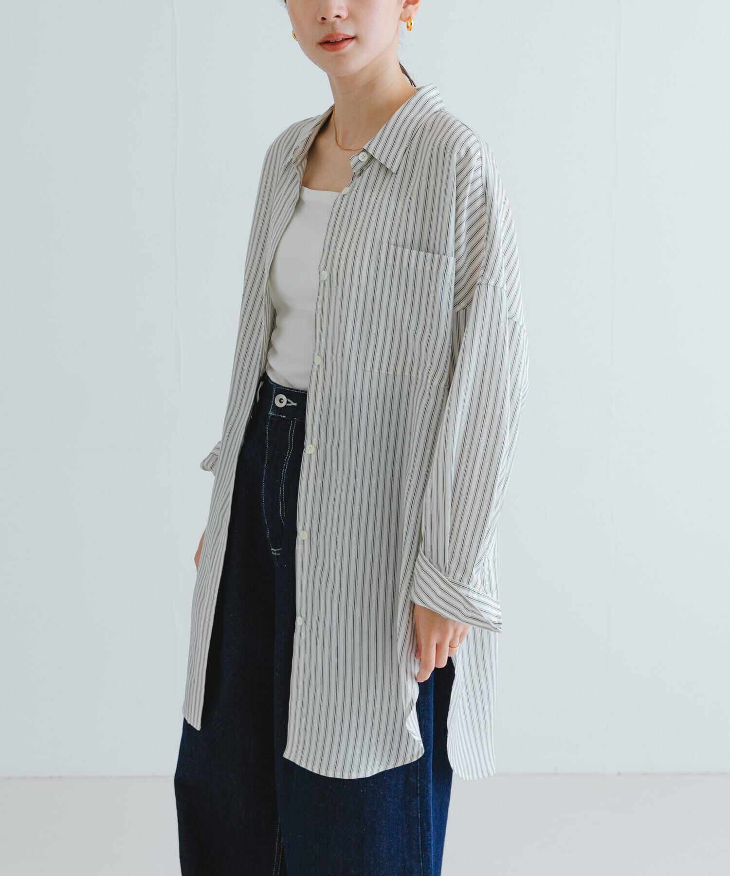 URBAN RESEARCH「new basic　レーヨンシルクストライプオーバーシャツ」|シャツ・ブラウス|