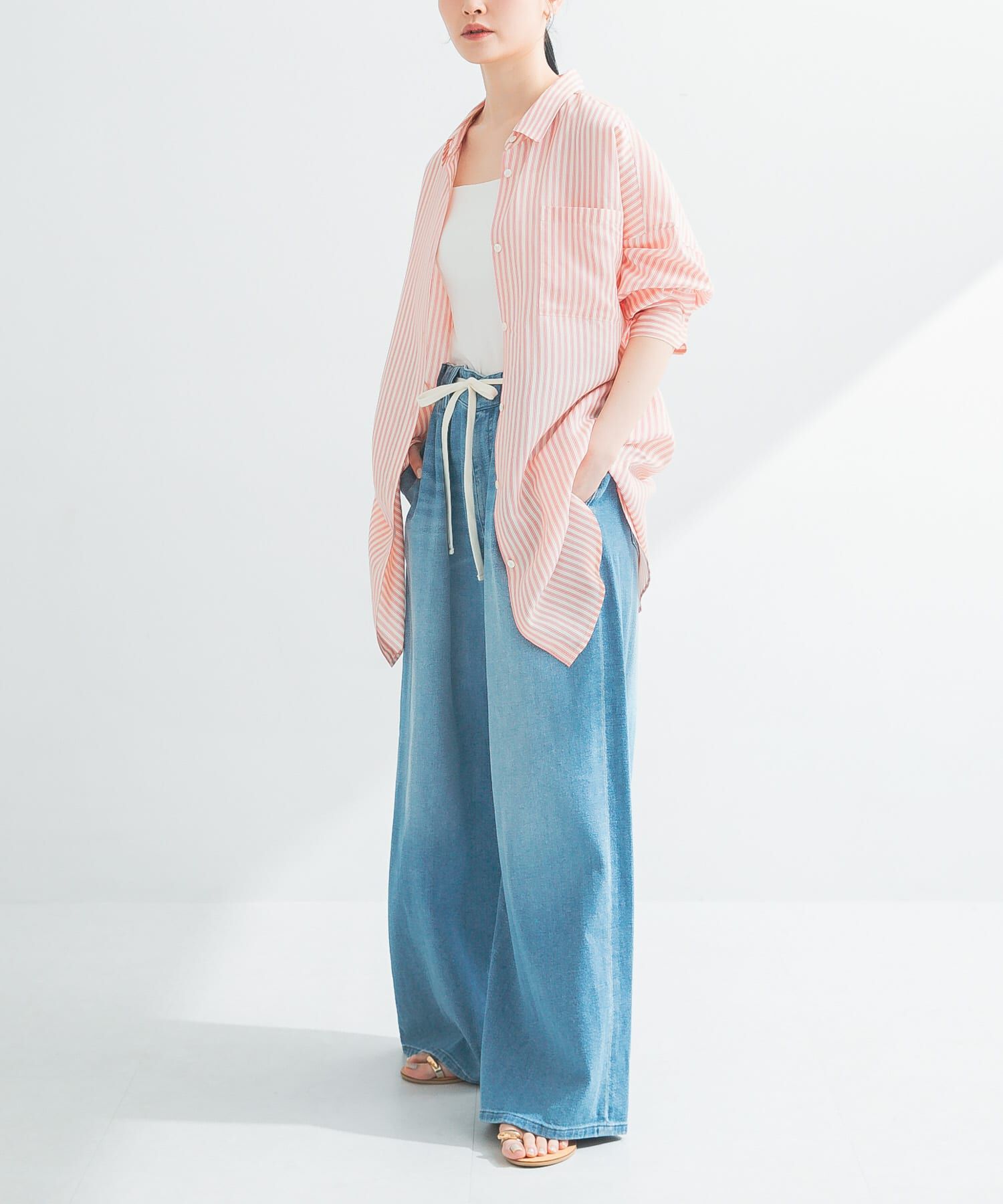 URBAN RESEARCH「new basic　レーヨンシルクストライプオーバーシャツ」|シャツ・ブラウス|