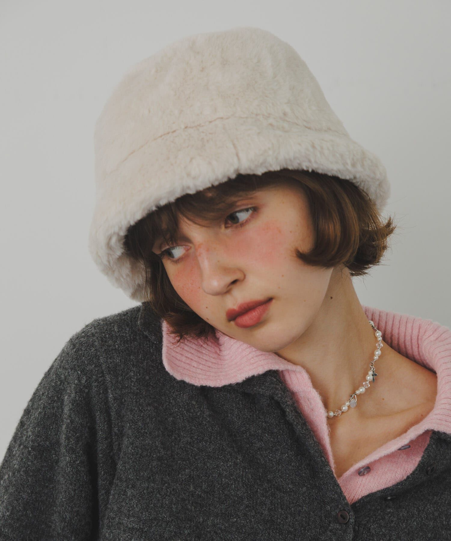 SMELLY「ファーバケットハット」|ハット|アイボリー