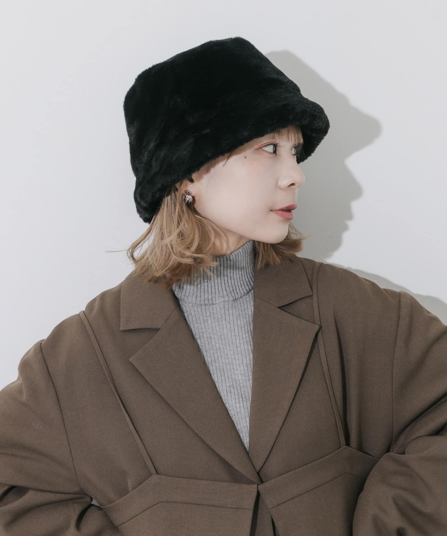 SMELLY「ファーバケットハット」|ハット|ブラック