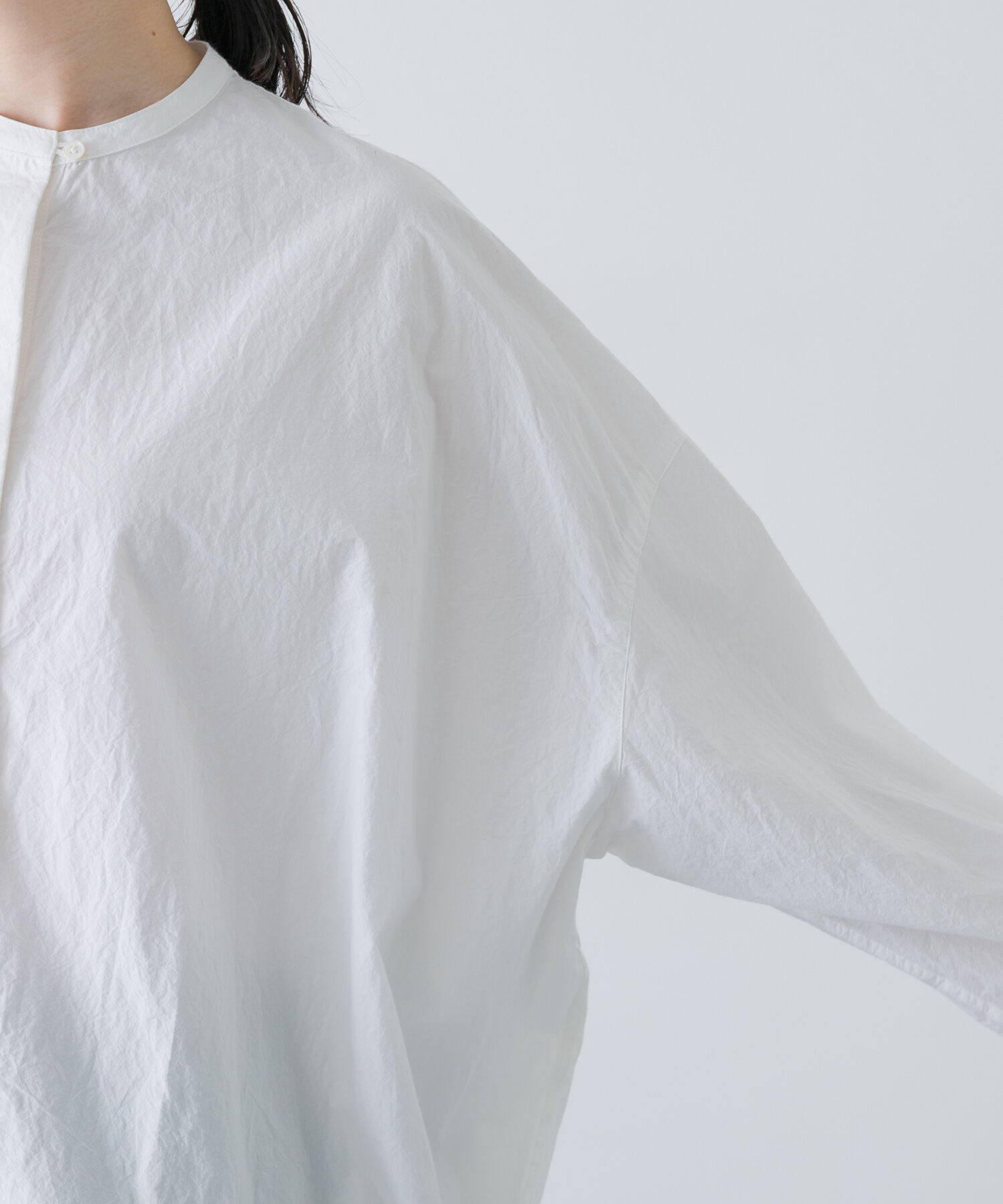 かぐれ「ノーカラークルーネックオーバーシャツ」|シャツ・ブラウス|