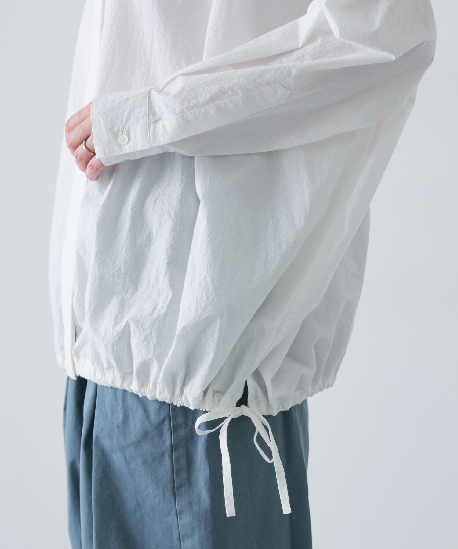 かぐれ「ノーカラークルーネックオーバーシャツ」|シャツ・ブラウス|