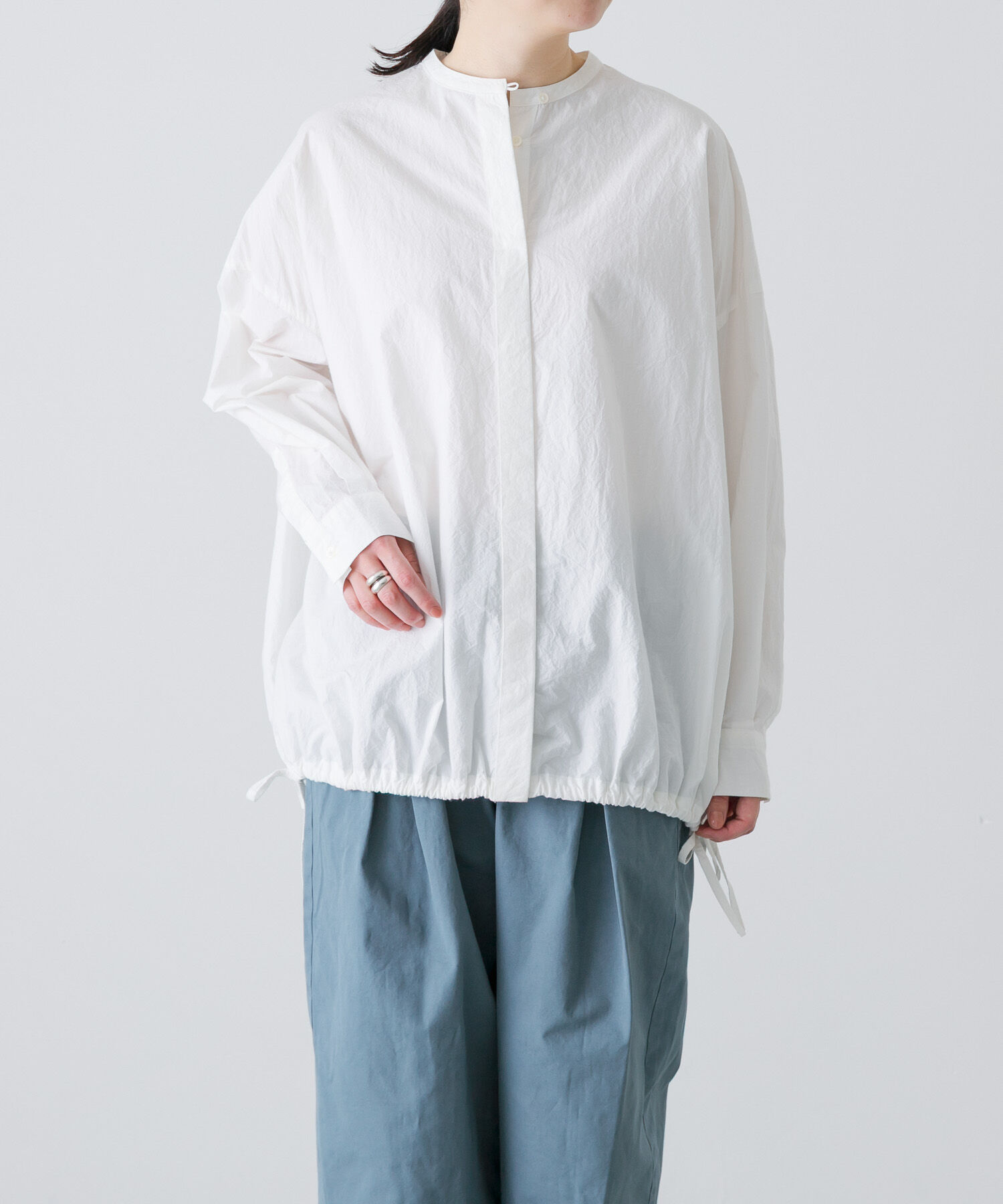 かぐれ「ノーカラークルーネックオーバーシャツ」|シャツ・ブラウス|