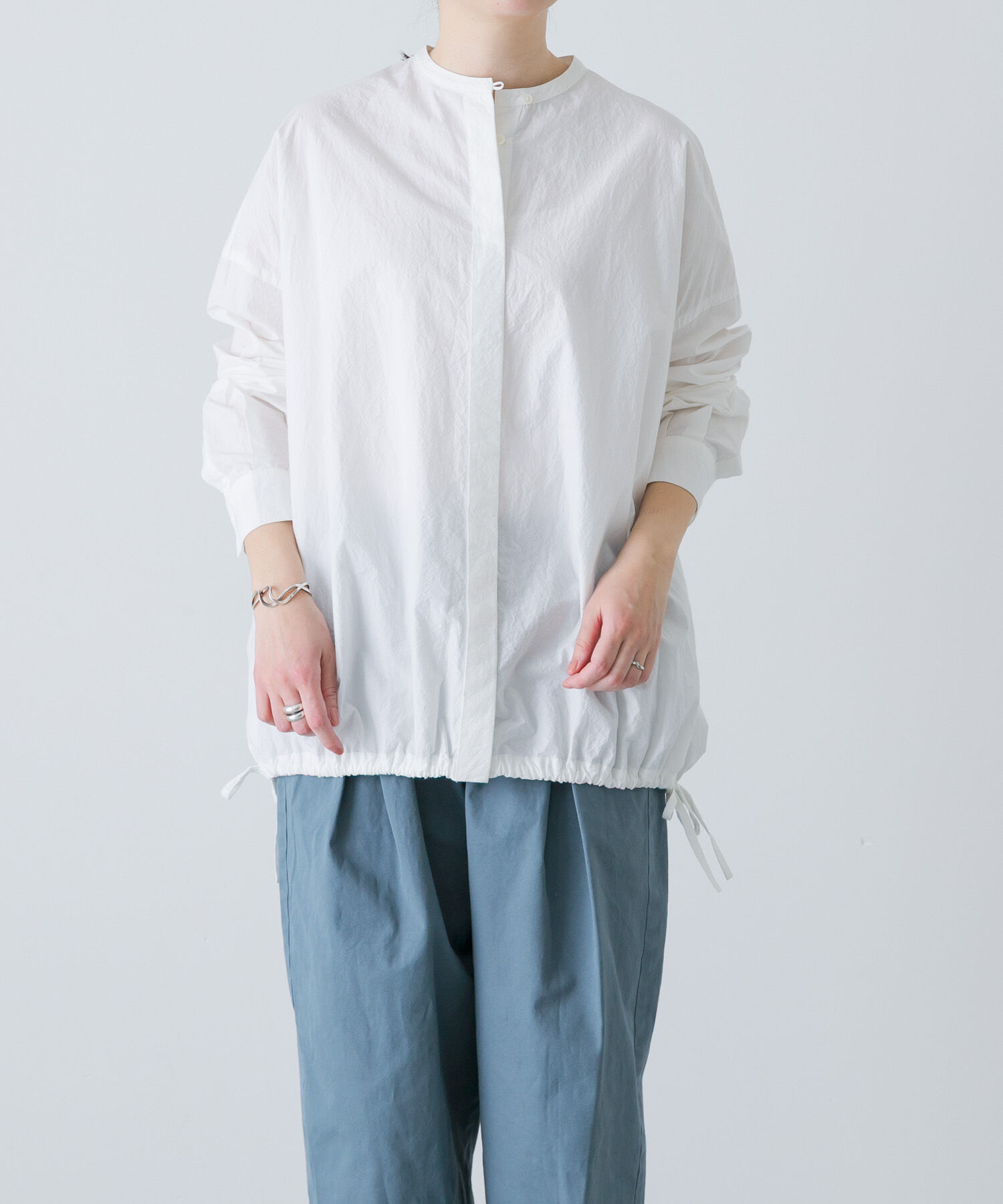 かぐれ「ノーカラークルーネックオーバーシャツ」|シャツ・ブラウス|