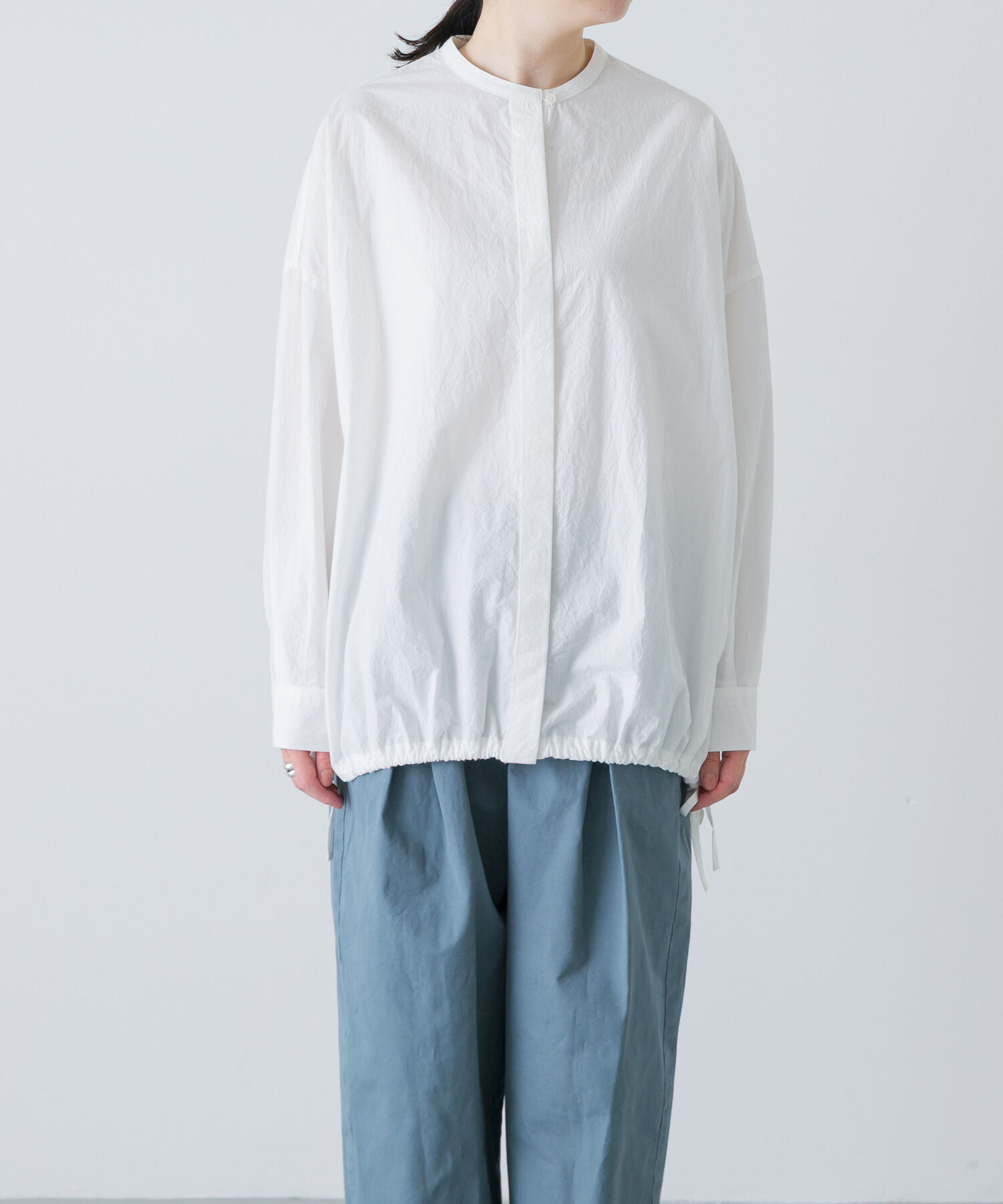 かぐれ「ノーカラークルーネックオーバーシャツ」|シャツ・ブラウス|