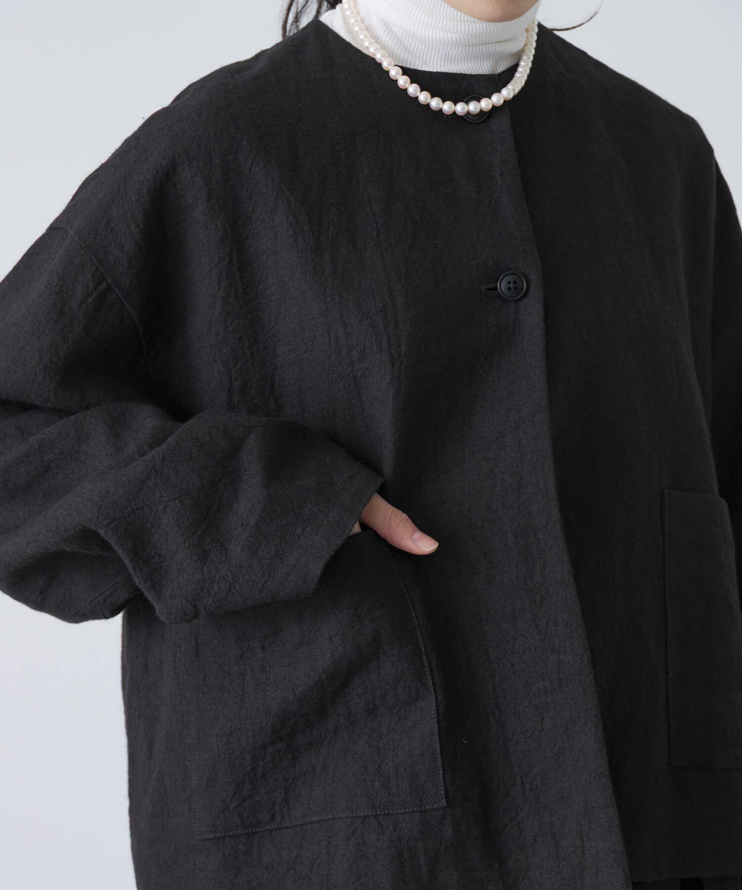 かぐれ「リネンラミーノーカラージャケット」|ノーカラージャケット|
