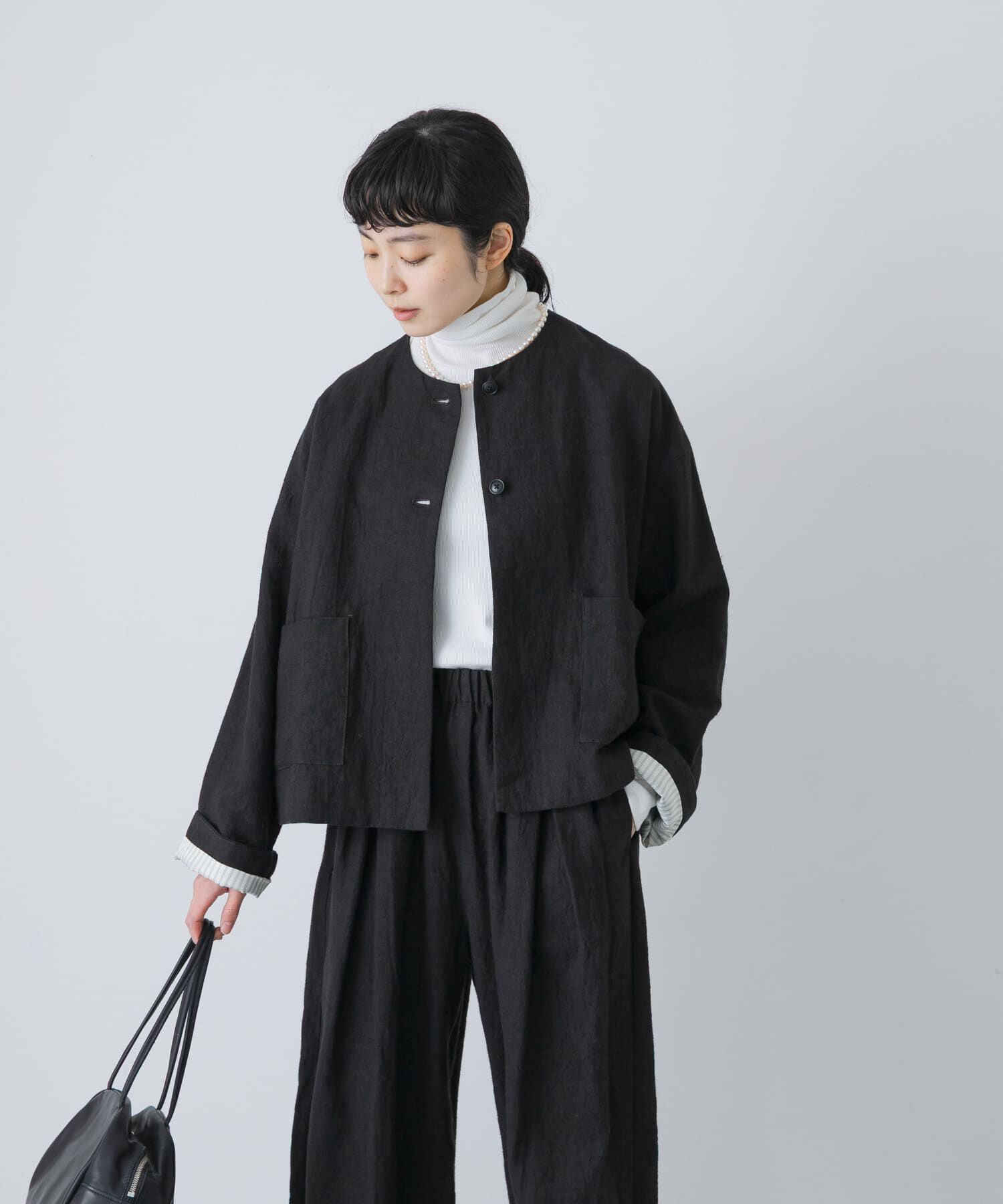 かぐれ「リネンラミーノーカラージャケット」|ノーカラージャケット|