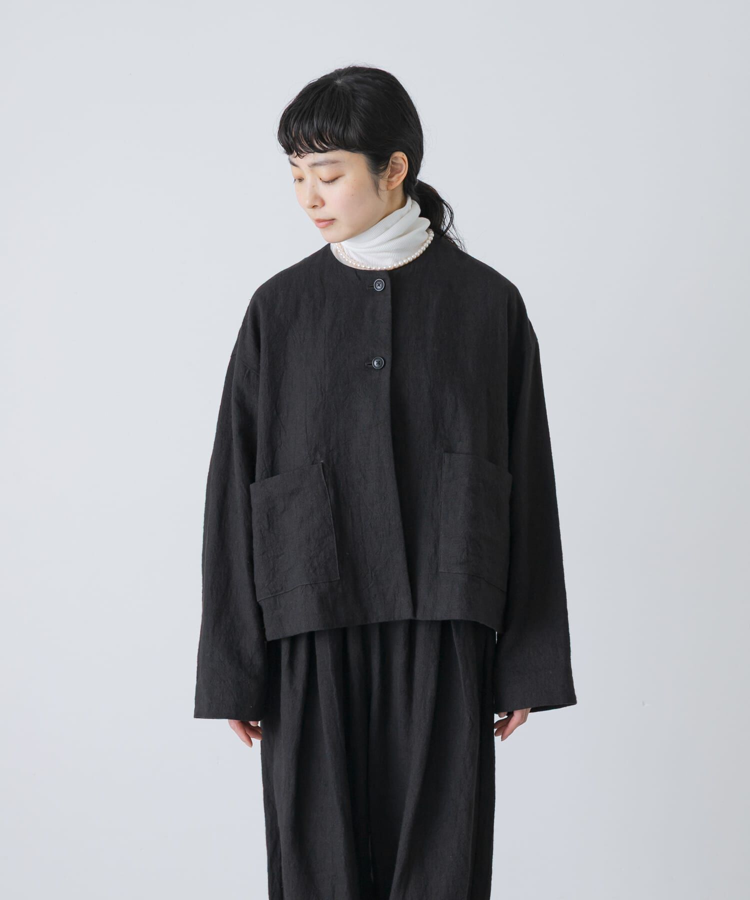 かぐれ「リネンラミーノーカラージャケット」|ノーカラージャケット|