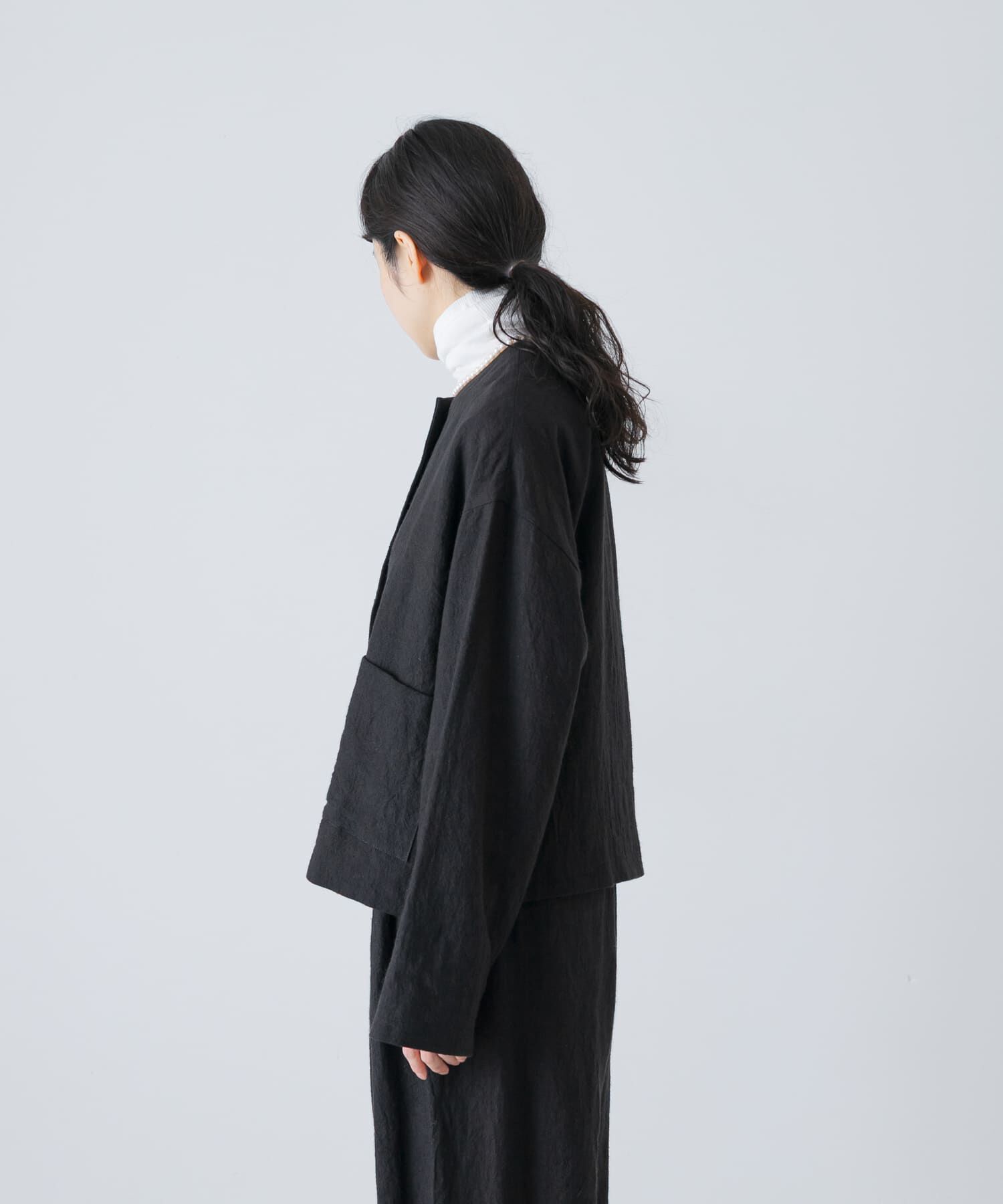 かぐれ「リネンラミーノーカラージャケット」|ノーカラージャケット|