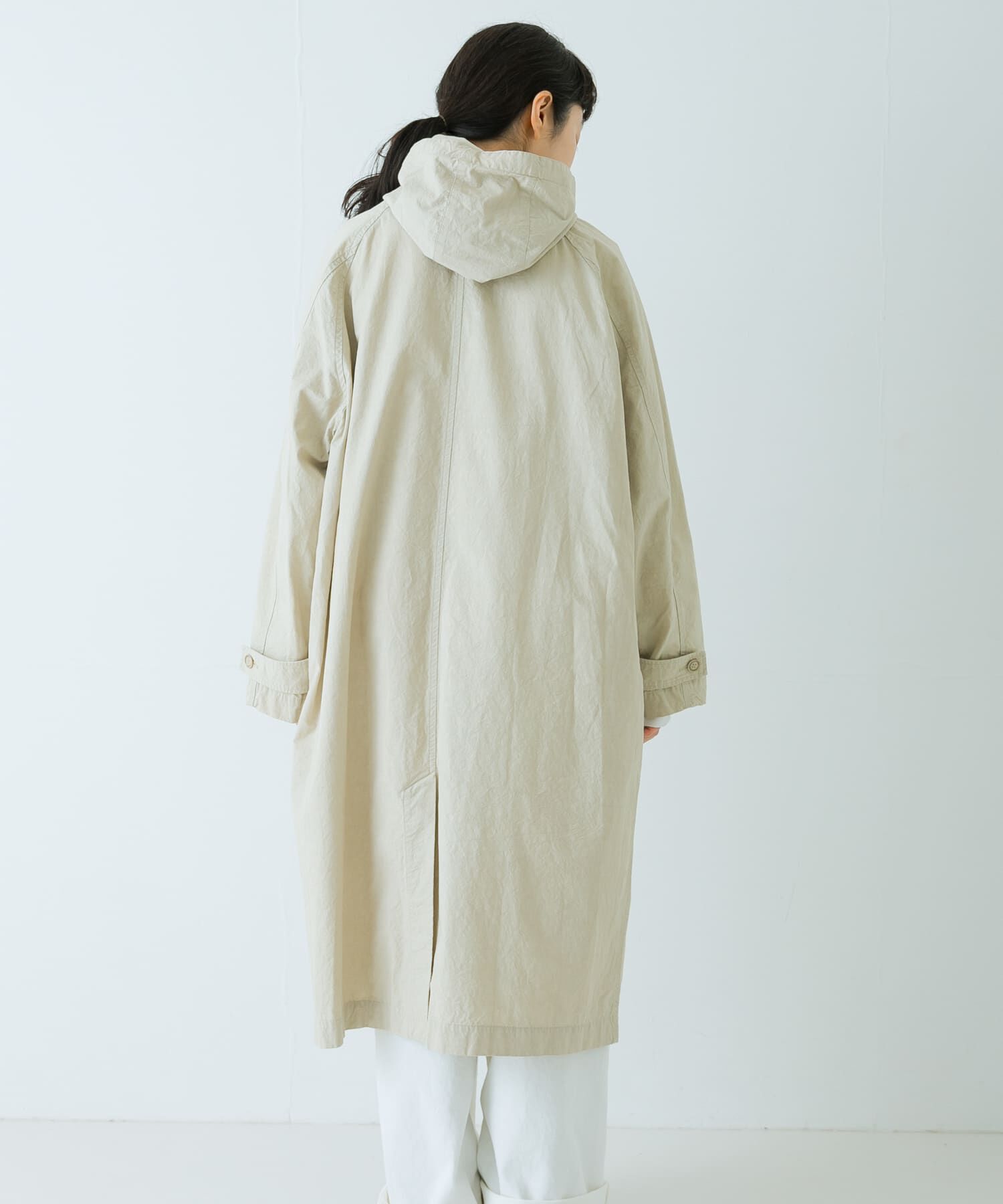 かぐれ「コットンフードラグランコート」|ノーカラーコート|