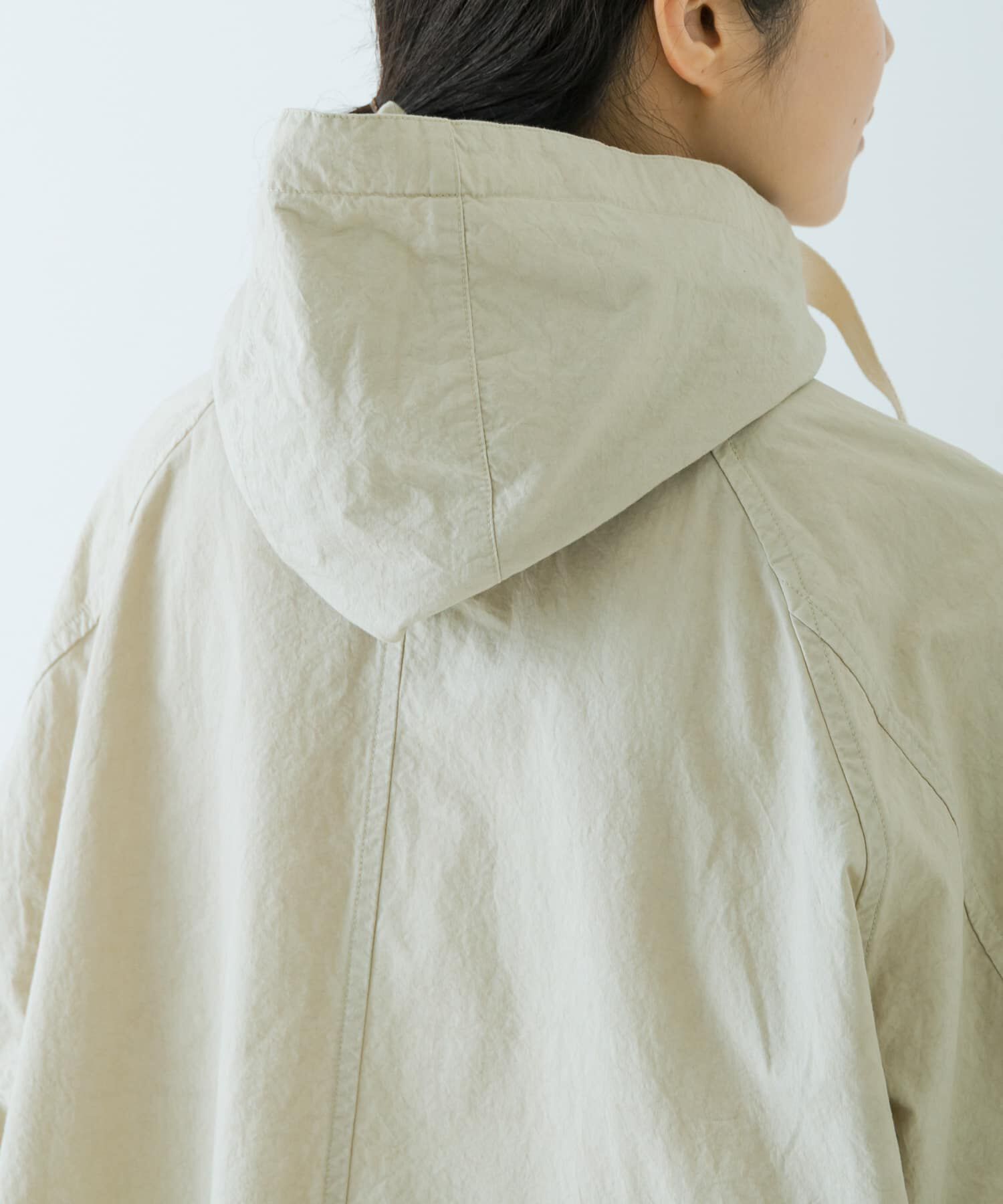 かぐれ「コットンフードラグランコート」|ノーカラーコート|