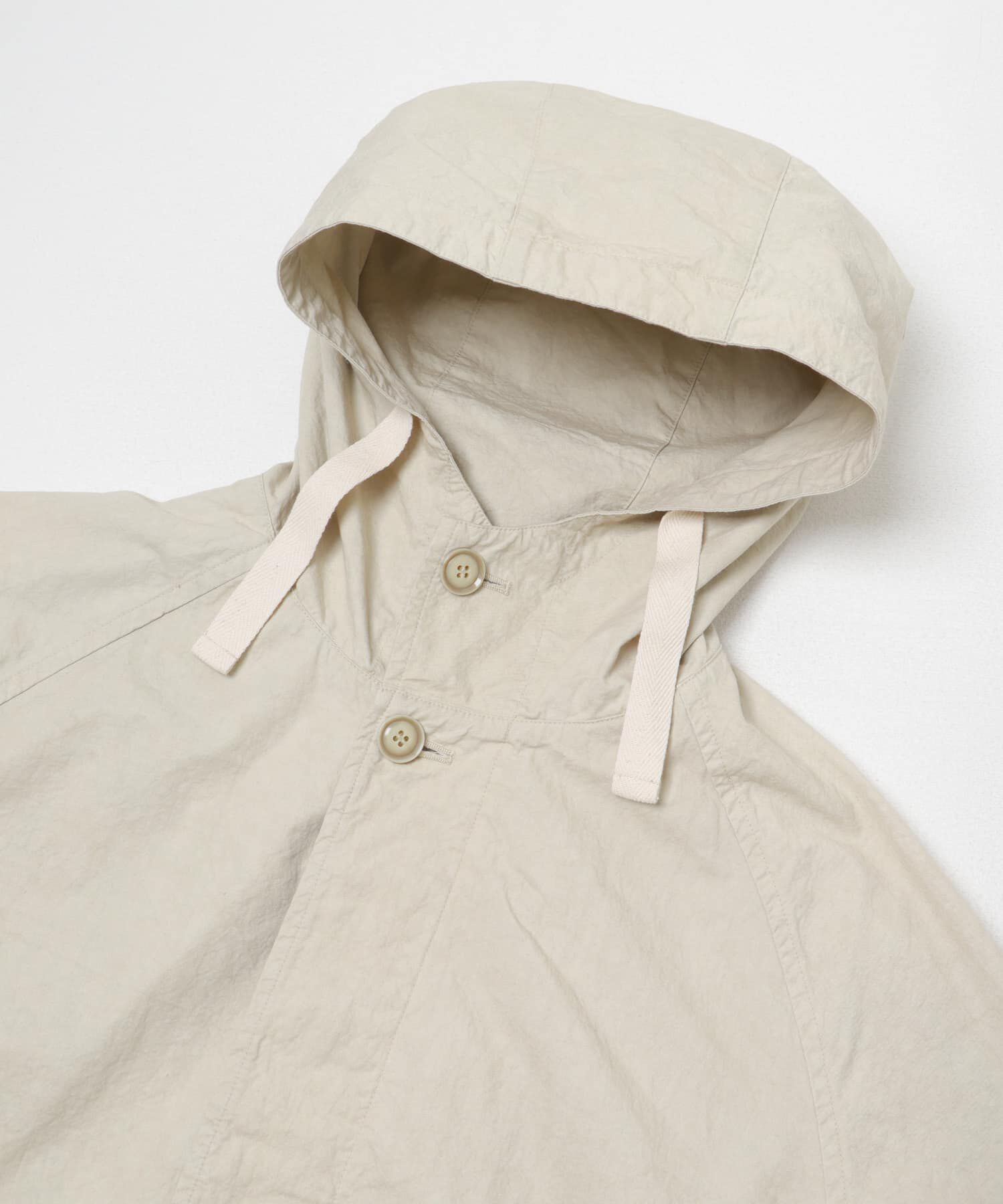 かぐれ「コットンフードラグランコート」|ノーカラーコート|