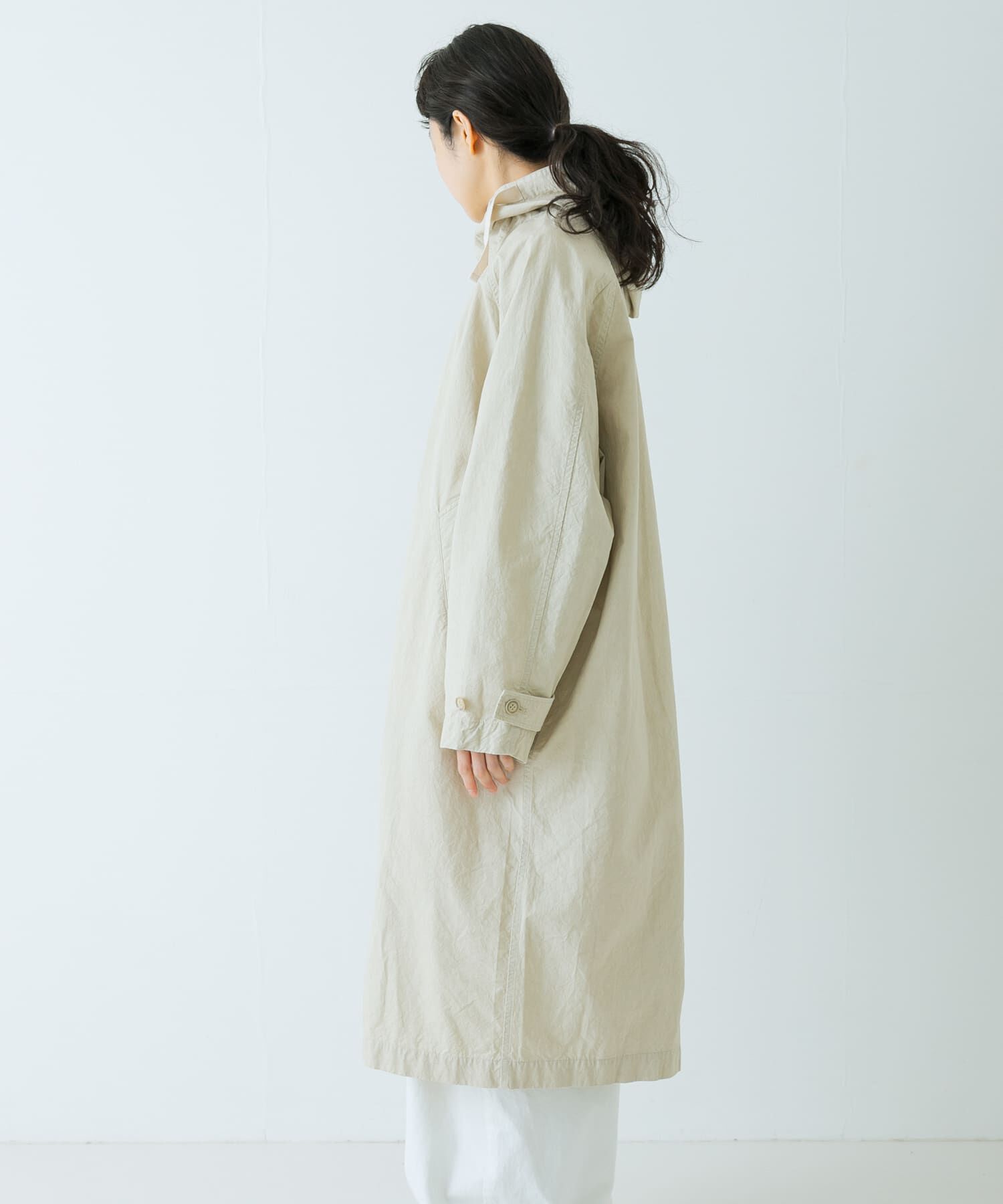 かぐれ「コットンフードラグランコート」|ノーカラーコート|