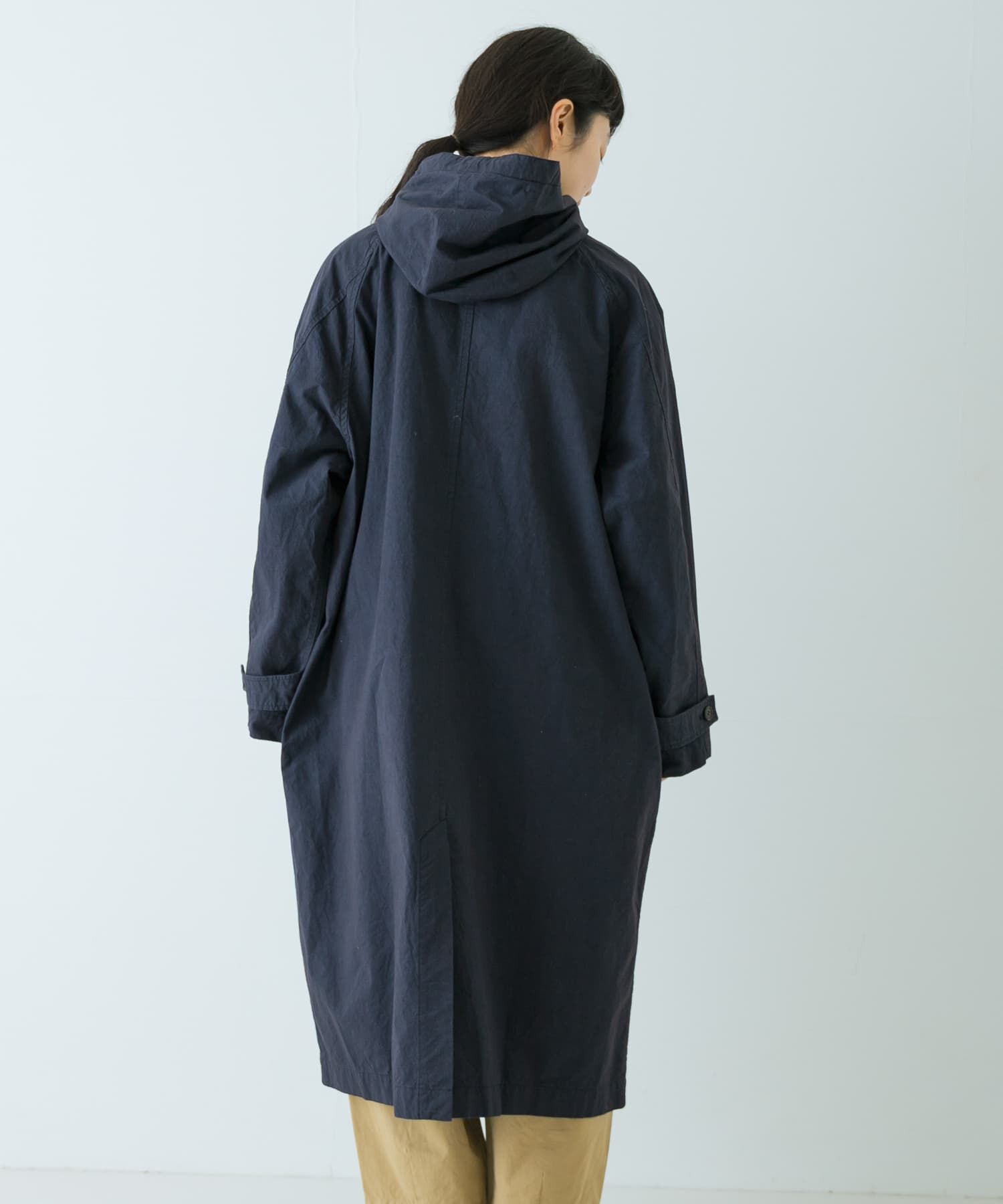 かぐれ「コットンフードラグランコート」|ノーカラーコート|