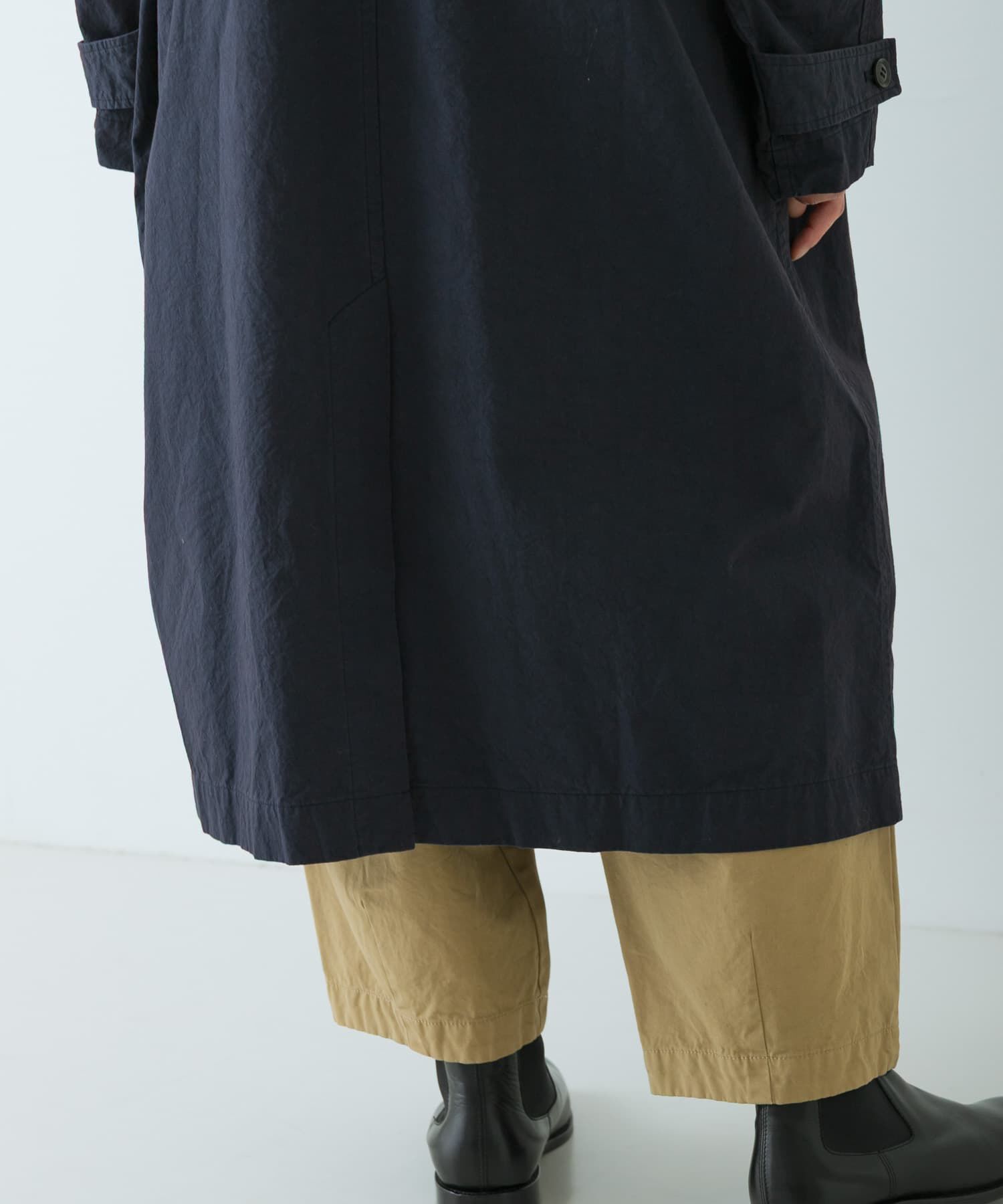 かぐれ「コットンフードラグランコート」|ノーカラーコート|