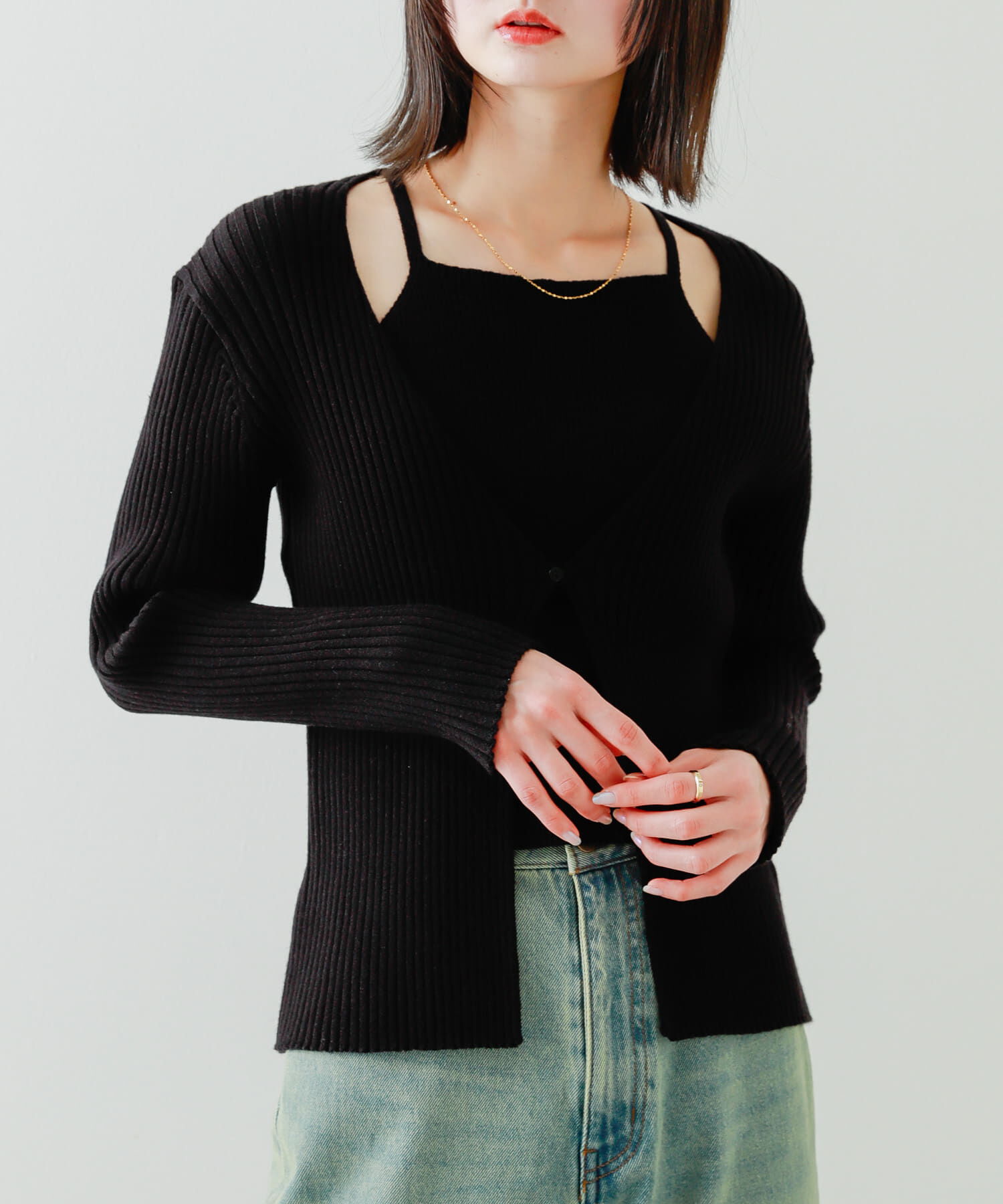 SENSE OF PLACE by URBAN RESEARCH「アンサンブルレイヤードセーター」|ニット・セーター|ブラック