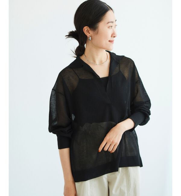 le.coeur blanc「《手洗い可能》シアースキッパー襟付きニット」|ニット・セーター|