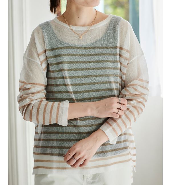 le.coeur blanc「《手洗い可能》シアーニットプルオーバー」|ニット・セーター|ベージュ柄