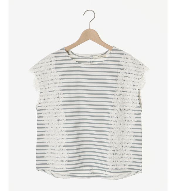 le.coeur blanc「《手洗い可能》Perle Peche ボーダー&times;レースカットソー」|Tシャツ・カットソー|