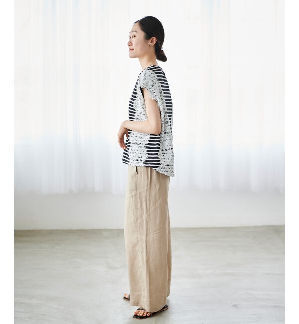 le.coeur blanc「《手洗い可能》Perle Peche ボーダー&times;レースカットソー」|Tシャツ・カットソー|