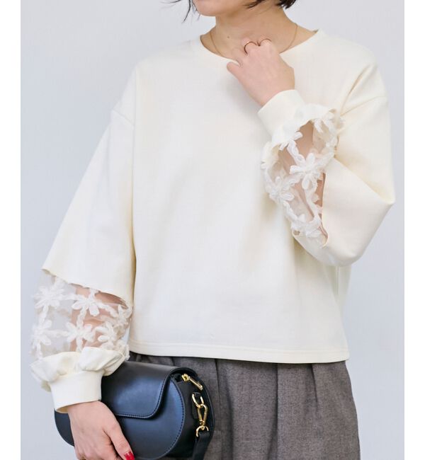  「《WEB限定アイテム》袖レースダンボールスウェット」|スウェット・ジャージ|オフ