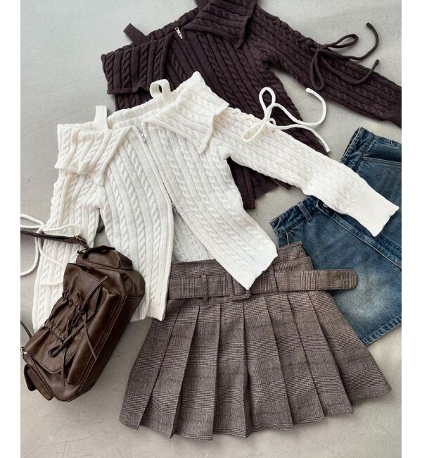 MAJESTICLEGON「ダブルジップケーブルニット」|ニット・セーター|アイボリー