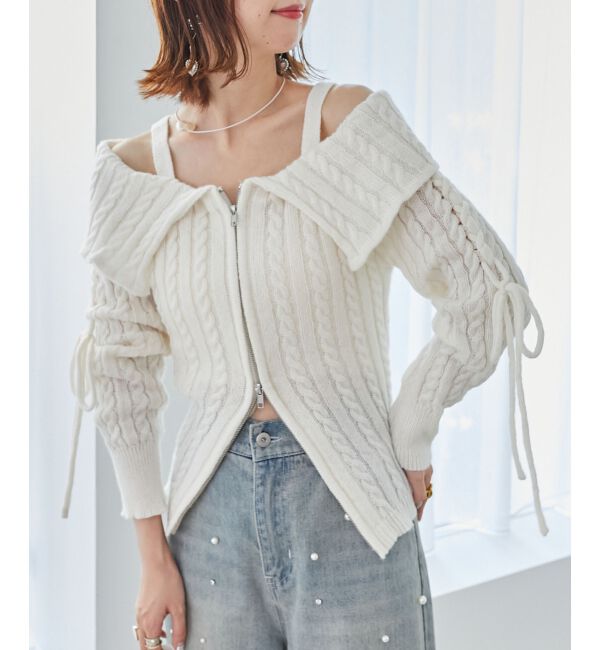 MAJESTICLEGON「ダブルジップケーブルニット」|ニット・セーター|