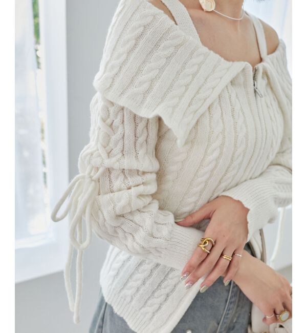 MAJESTICLEGON「ダブルジップケーブルニット」|ニット・セーター|